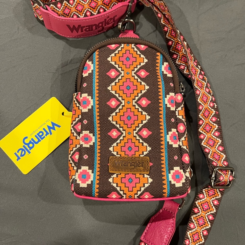 Wrangler Pink and Orange Crossbody Bag with Ethnic Pattern